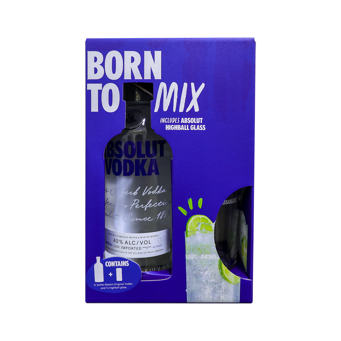 Absolut Vodka 100CL + 1 Glass