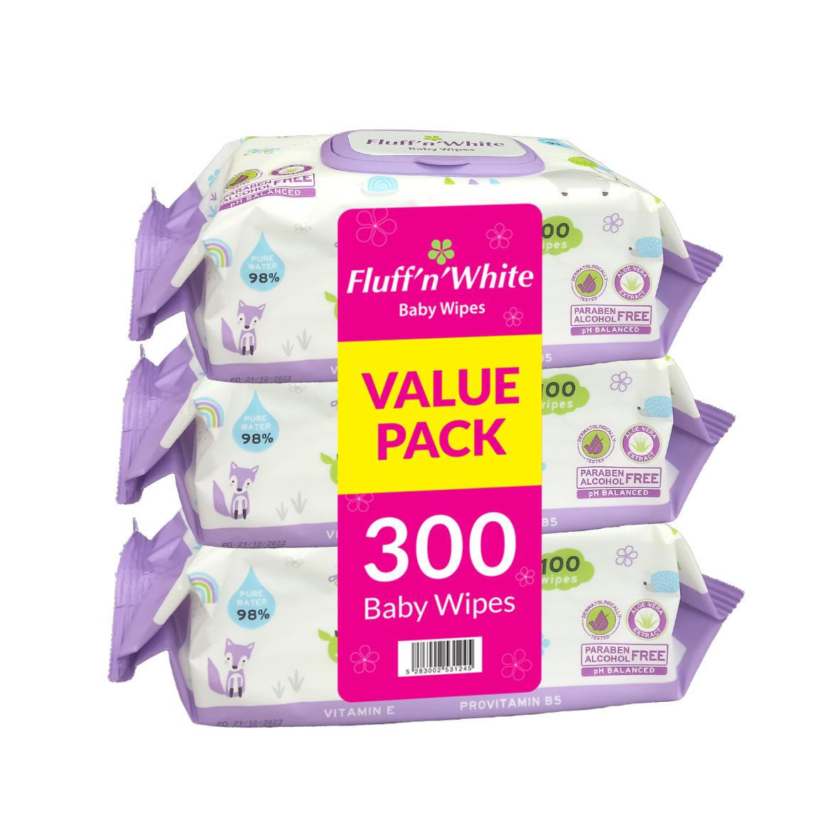 Fluff n White Baby Wipes VALUE PACK (100 sheets*3)