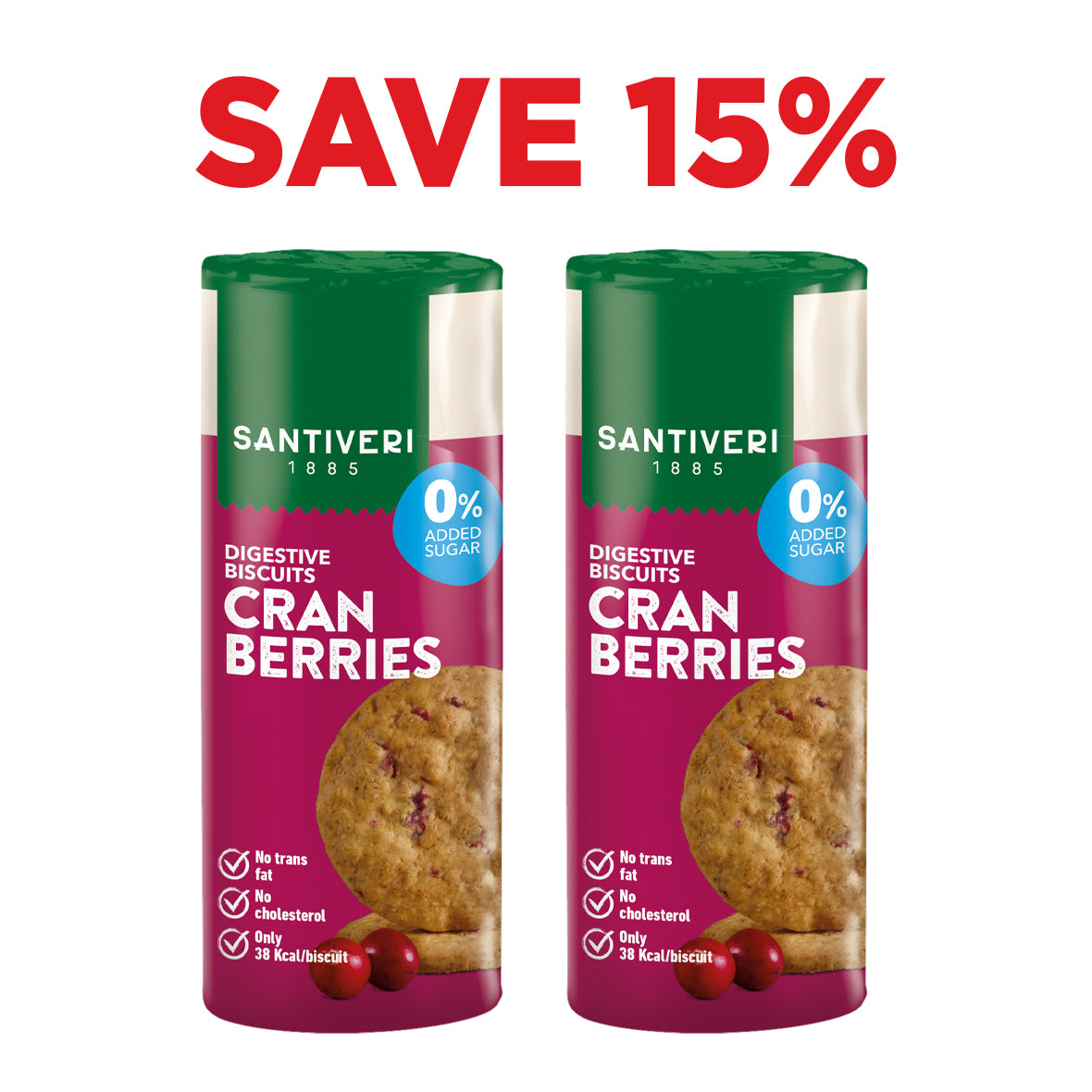 Santiveri Digestive Light biscuit with Cranberry 190g x 2 - Save 15%