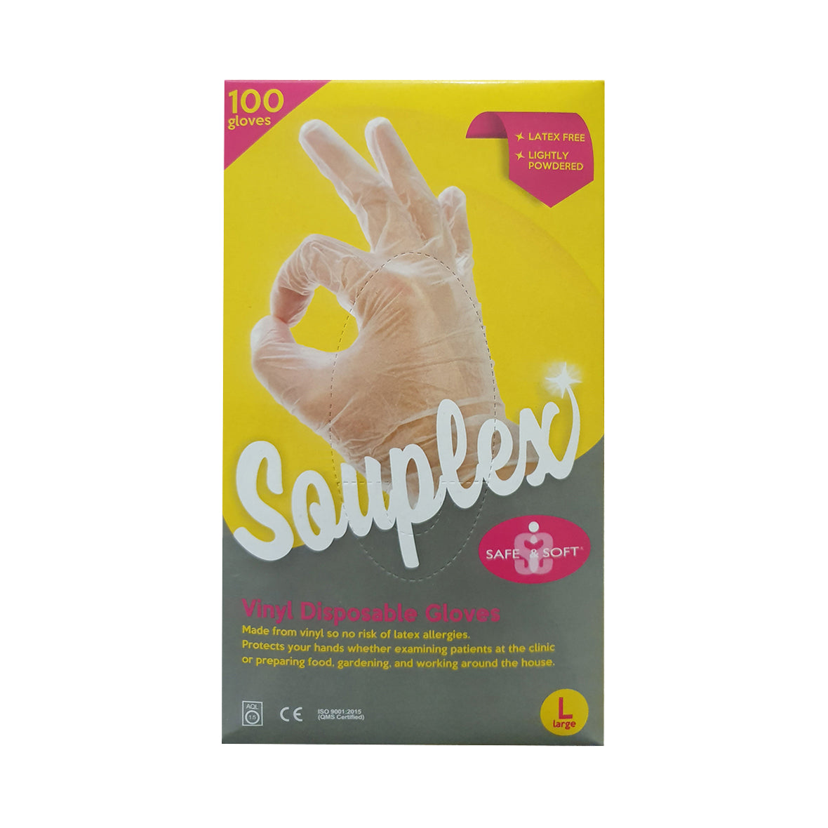 Souplex Disposable Gloves Vinyl Lightly Powdered 100u - Large