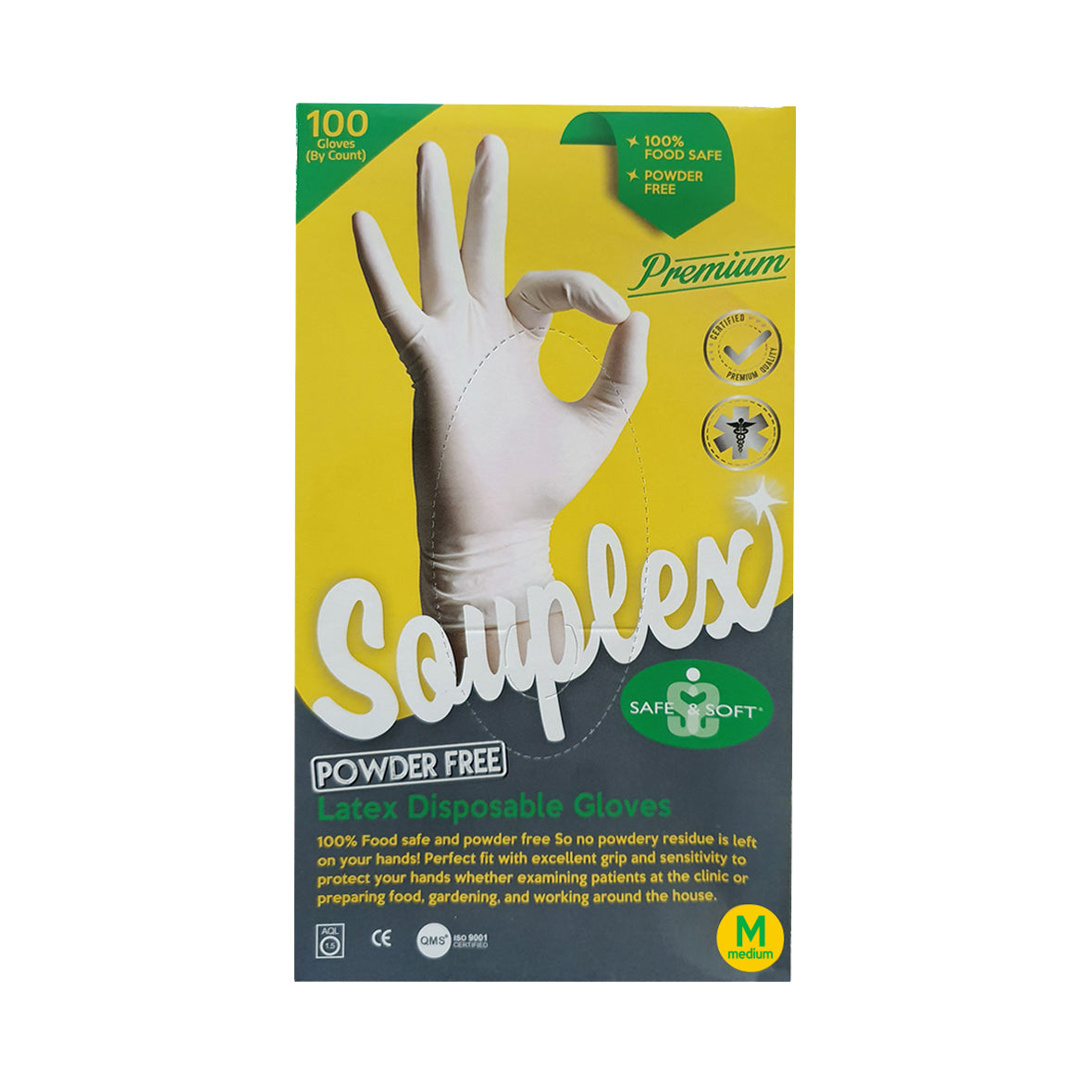Souplex Disposable Gloves Latex Premium Powder Free 100u - Medium