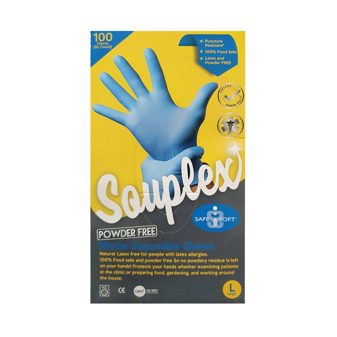 Souplex Disposable Gloves Nitrile Blue Powder Free 100u - Large
