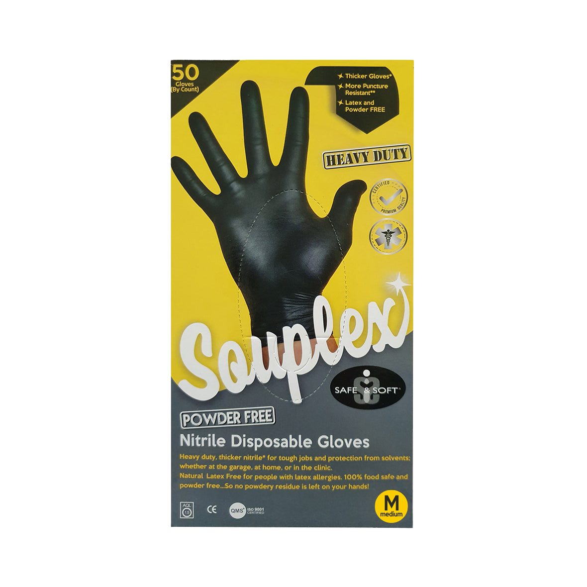 Souplex Disposable Gloves Nitrile Black Powder Free 50u - Medium