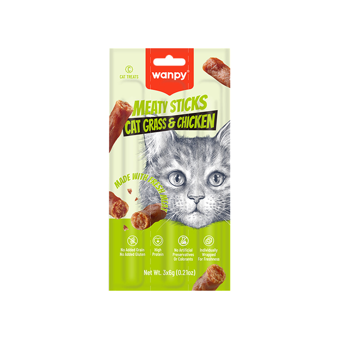 Wanpy Cat Meaty Sticks - Cat Grass & Chicken 18g