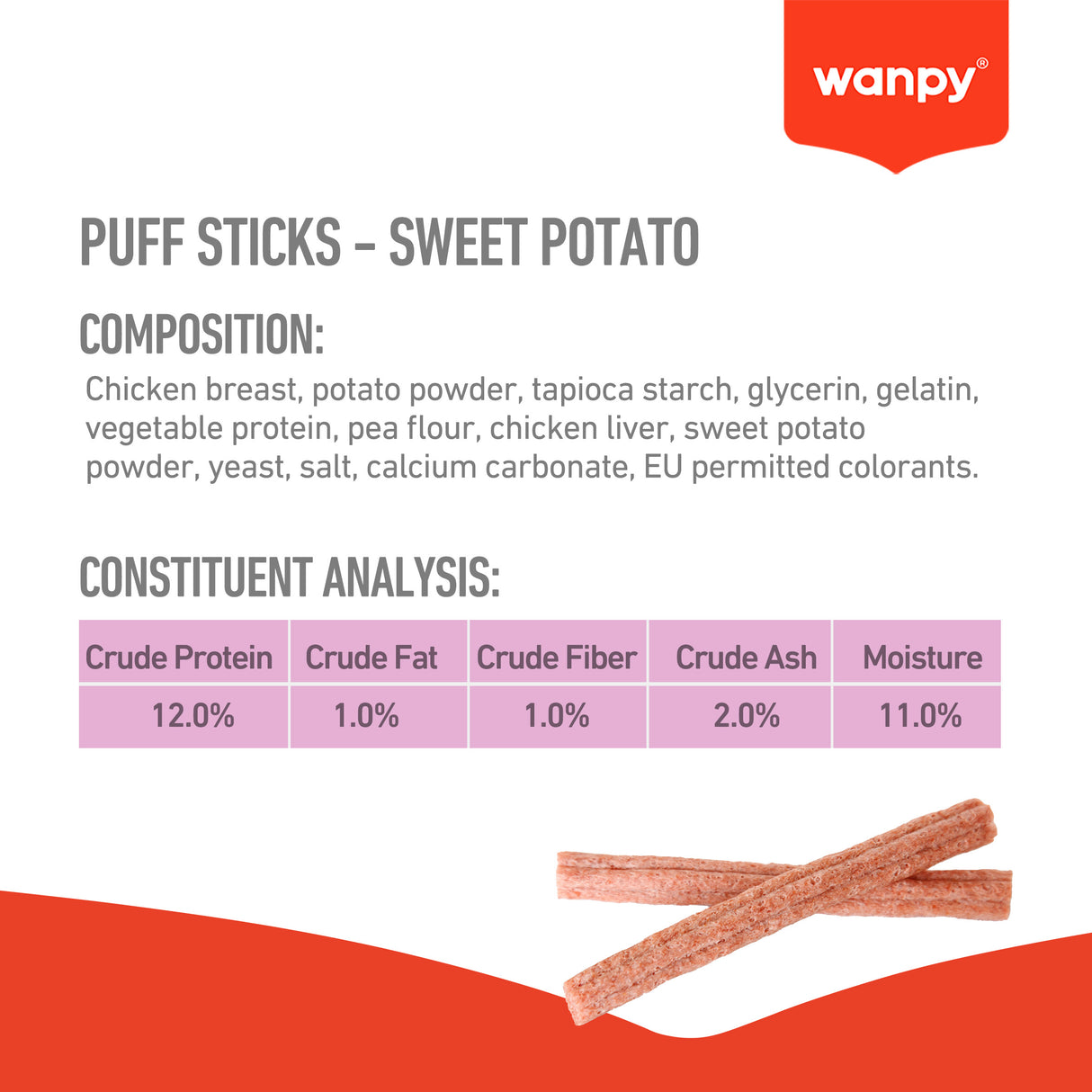 Wanpy Dog Chewy Puff Sticks Sweet Potato 100g