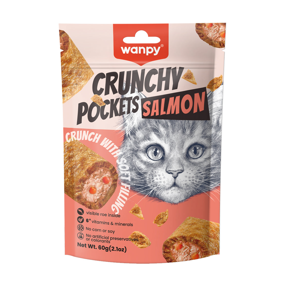 Wanpy Cat Crunchy Pockets Salmon & Roe 60g