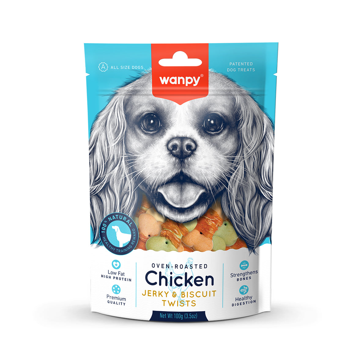 Wanpy Dog Chicken Jerky & Biscuit Twists 100g