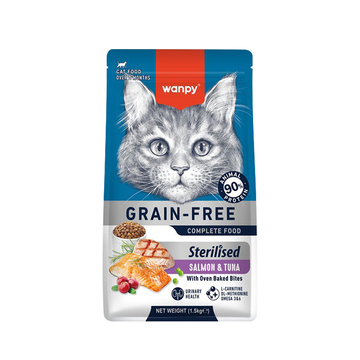 Wanpy Grain Free Dry Food For Sterilized Cat-Salmon 1.5Kg