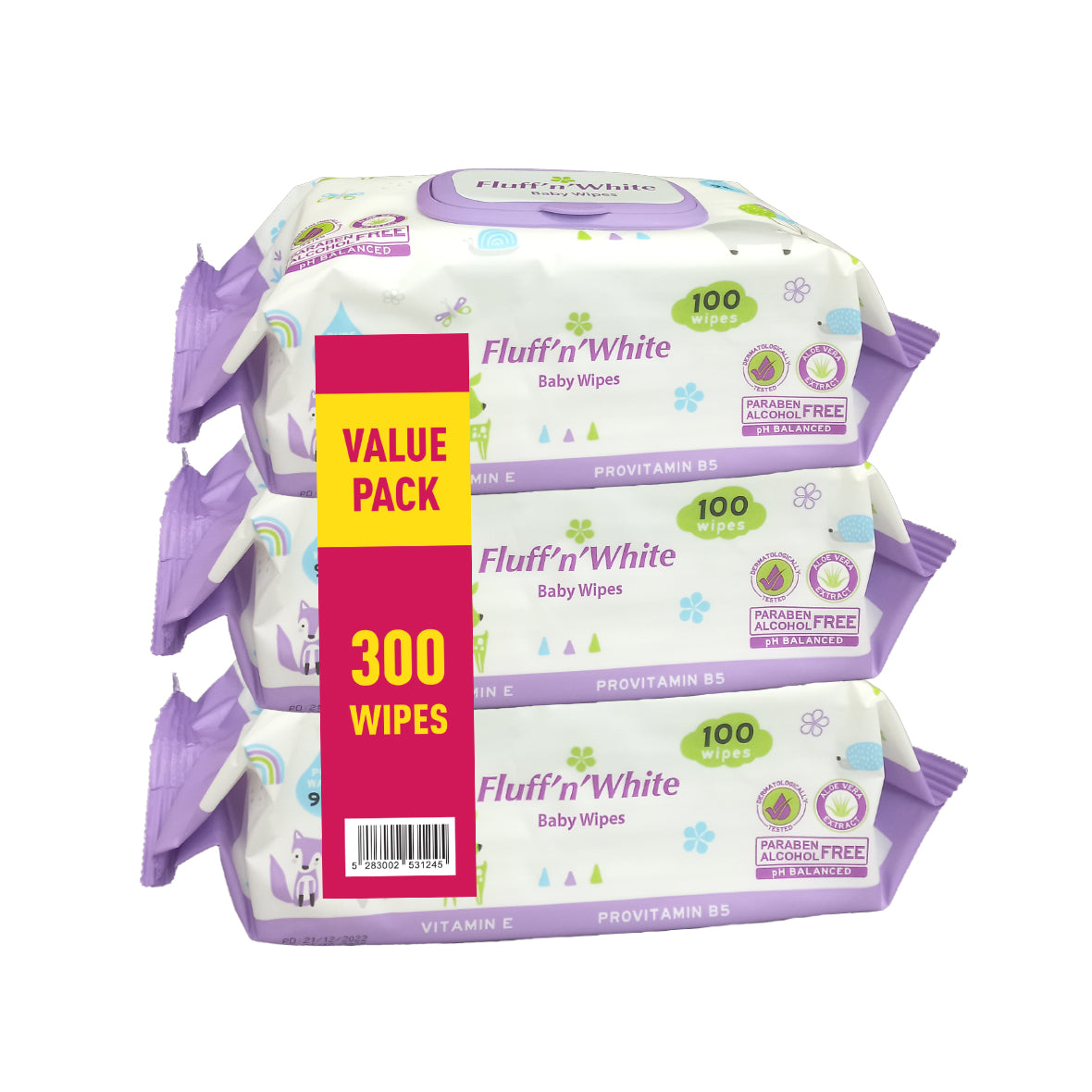 Fluff n White Baby Wipes VALUE PACK (100 sheets*3)