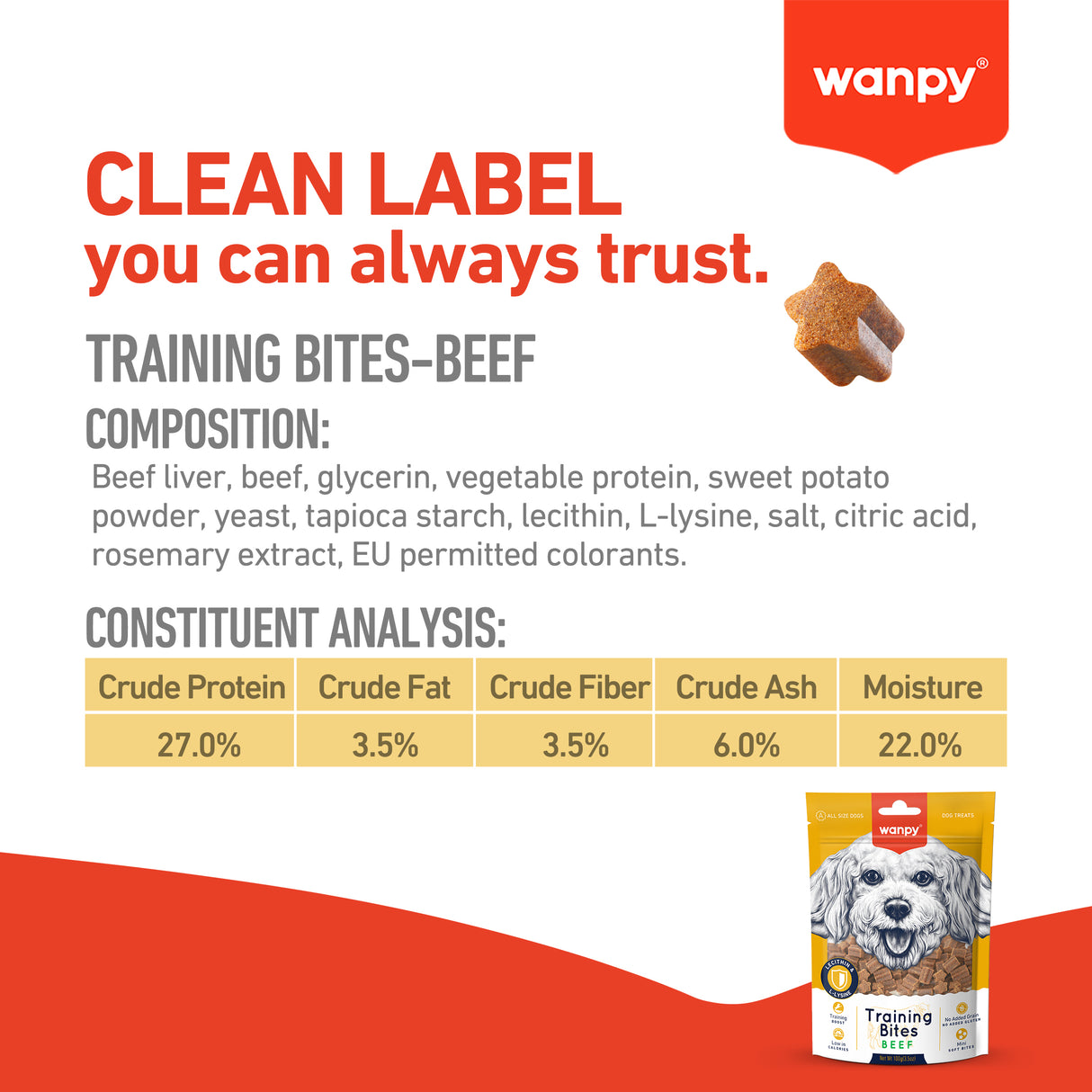 Wanpy Dog Training Bites Beef 100g