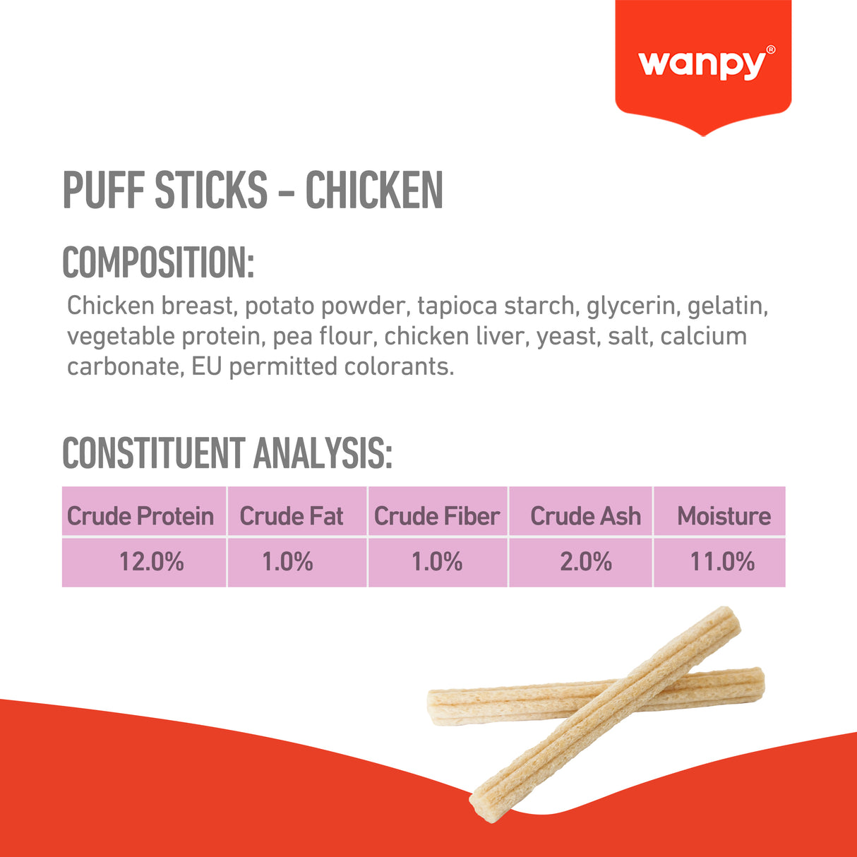 Wanpy Dog Chewy Puff Sticks Chicken 100g