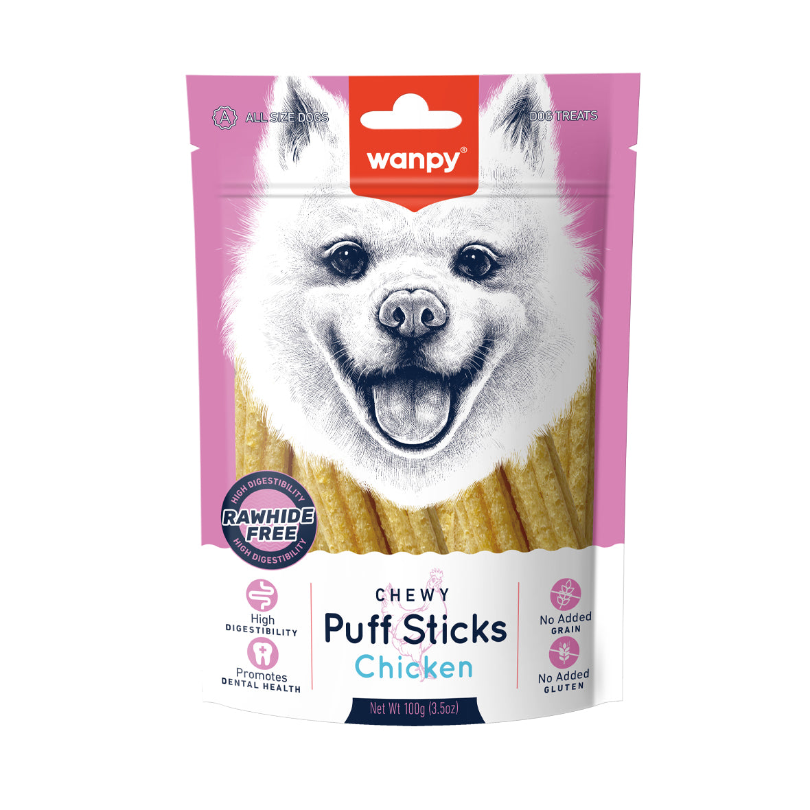 Wanpy Dog Chewy Puff Sticks Chicken 100g