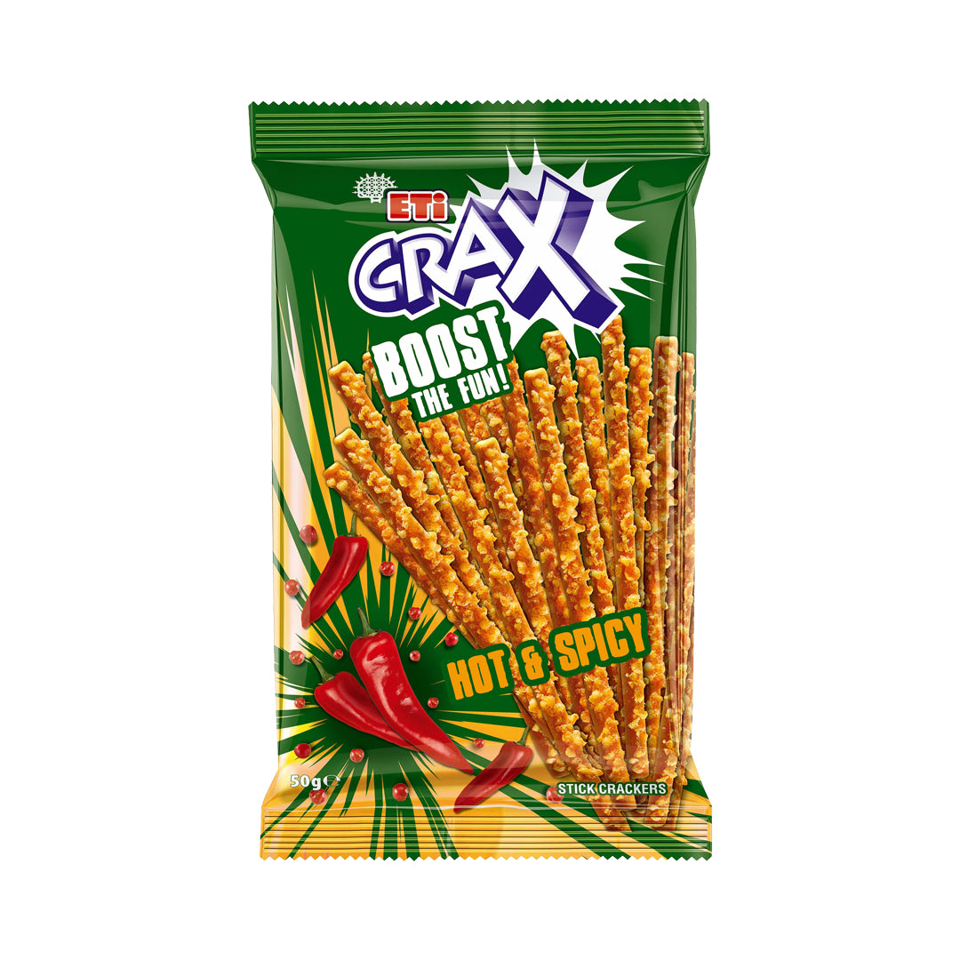 ETI Crax Hot Spicy Stick Crackers (Box of 50g*20)