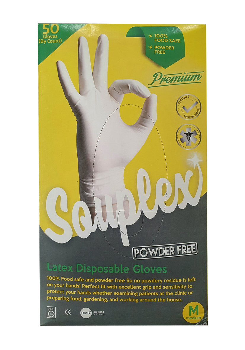 Souplex Disposable Gloves Latex Premium Powder Free 50u - Medium