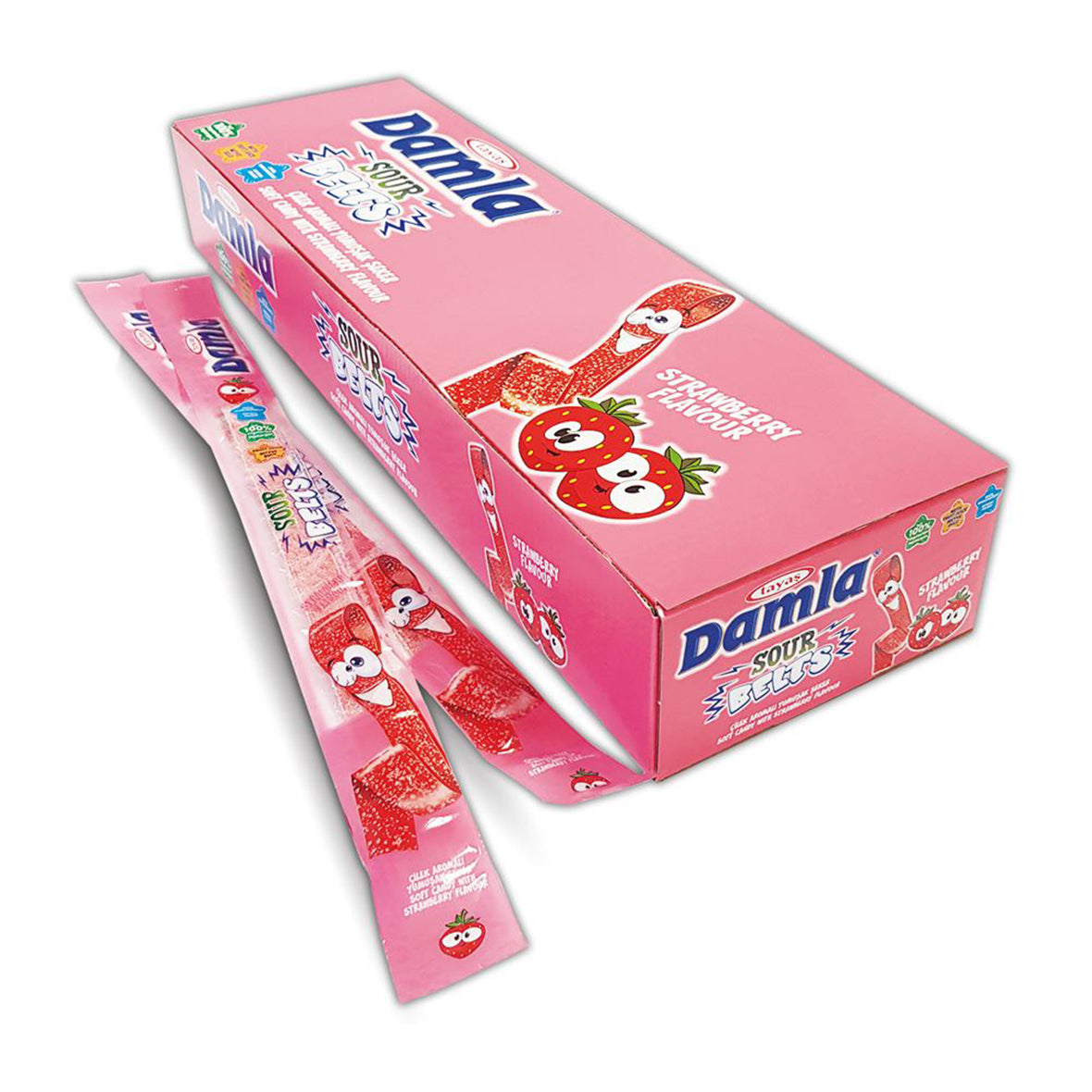 Tayas - Damla Sour Belts Strawberry - (Box of 72*15g )