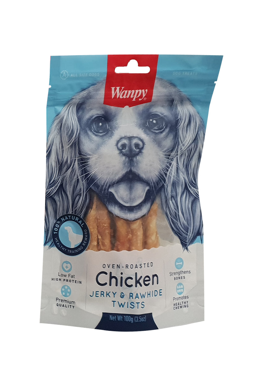 Wanpy Dog Chicken Jerky & Rawhide Twists 100g